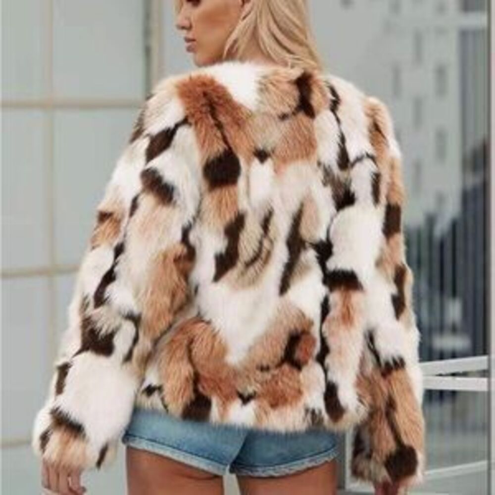 Faux Fur Coat Women tie dye Jacket Shaggy Outwear Long Sleeve Warm Winter - Picture 3 of 5